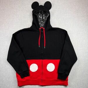 Disney Parks Mickey Mouse Ears Hoodie Sweatshirt Mens L Black Costume Full Zip